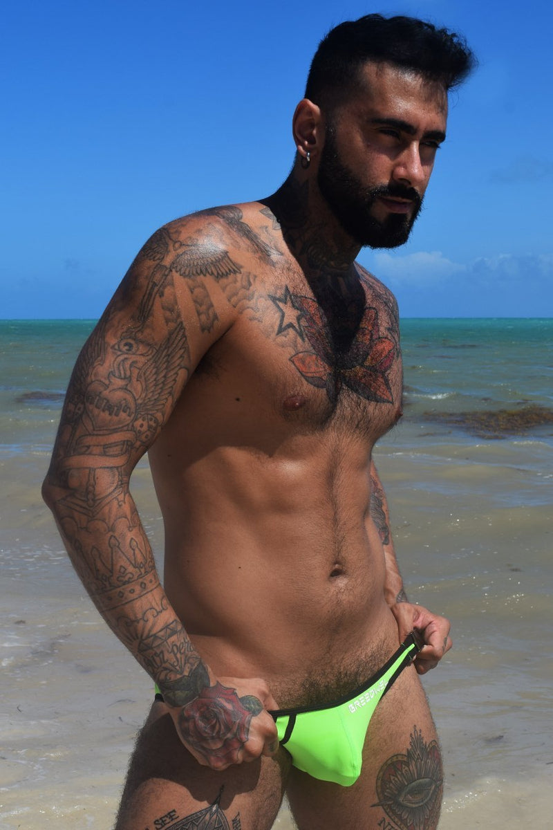 BREEDWELL Scandal Mankini Swim-Brief Two Metal Side Buckles Neon Green 10 - SexyMenUnderwear.com