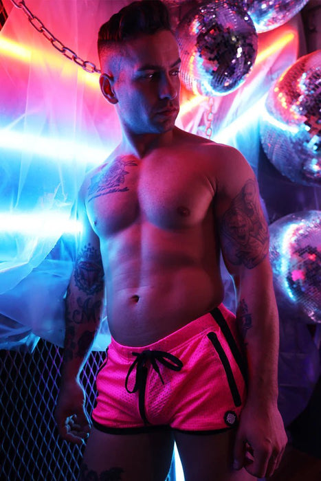 BREEDWELL Short Exposer Circuit 2-Pockets Full Front-to-Back Zipper Neon Pink - SexyMenUnderwear.com