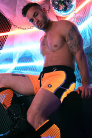 BREEDWELL Swimwear AKIRA Blacklight UV Reflective Neon Orange Swim Shorts - SexyMenUnderwear.com