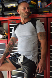 BREEDWELL T-Shirt PROWLER Tee Leather-Look D-Ring PVC Logo Grey Heather 22