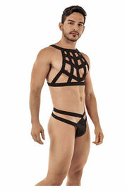 CANDYMAN Cage Harness Thong Stretchy Microfiber Black 99419 8 - SexyMenUnderwear.com