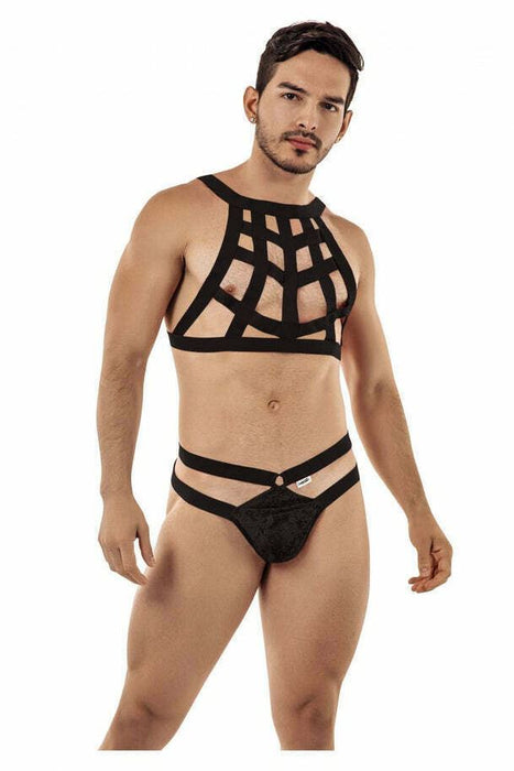 CANDYMAN Cage Harness Thong Stretchy Microfiber Black 99419 8 - SexyMenUnderwear.com