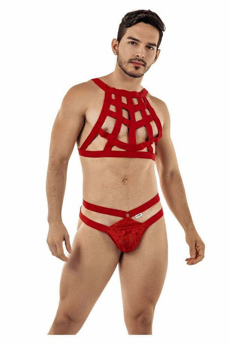 CANDYMAN Cage Harness Thong Stretchy Microfiber Red 99419 8 - SexyMenUnderwear.com