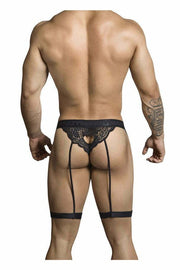 CANDYMAN Lace Garter Thong See-Through Elastic Waistband Black 99310 9 - SexyMenUnderwear.com