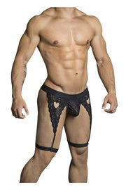CANDYMAN Lace Garter Thong See-Through Elastic Waistband Black 99310 9 - SexyMenUnderwear.com