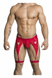 CANDYMAN Lace Garter Thong See-Through Elastic Waistband Red 99310 9 - SexyMenUnderwear.com