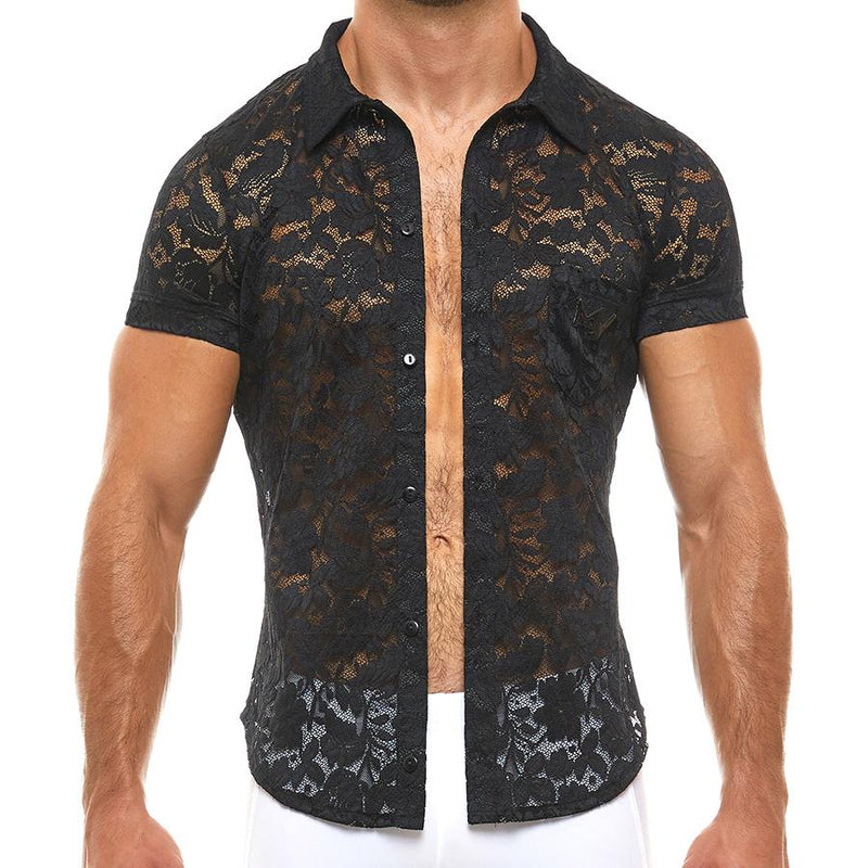 Chemise Modus Vivendi Floral Lace Shirt SemiTransparent Seductive Black 04141 48 - SexyMenUnderwear.com