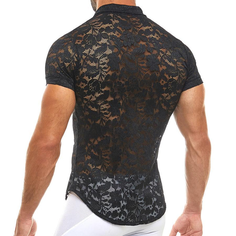 Chemise Modus Vivendi Floral Lace Shirt SemiTransparent Seductive Black 04141 48 - SexyMenUnderwear.com