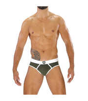 Clasic Briefs ''TOF PARIS ALPHA" Stretchy Cotton Jersey Khaki-White 30 - SexyMenUnderwear.com
