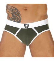 Clasic Briefs ''TOF PARIS ALPHA" Stretchy Cotton Jersey Khaki-White 30 - SexyMenUnderwear.com