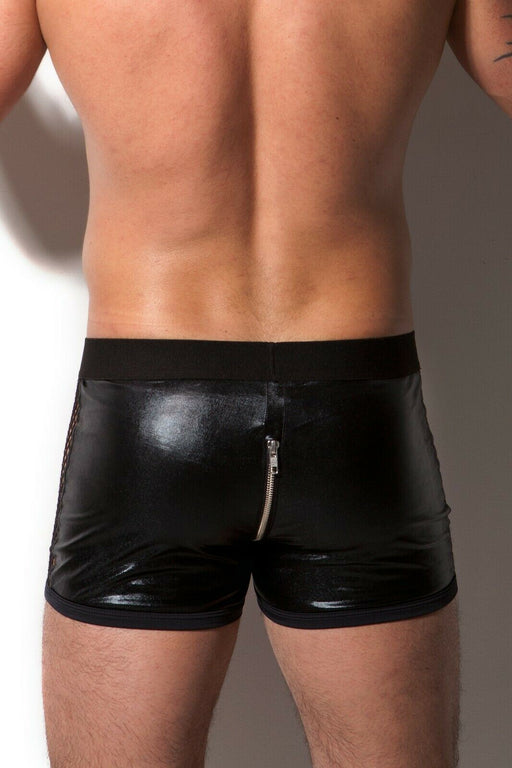 Destructive Fetish Boxer Short Mesh Sides Net With Two Zippers Trunk Black 4 - SexyMenUnderwear.com