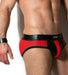 Destructive Fetish Brief Ergonomic Leather Pouch Extremely Breathable Red Mesh 8 - SexyMenUnderwear.com