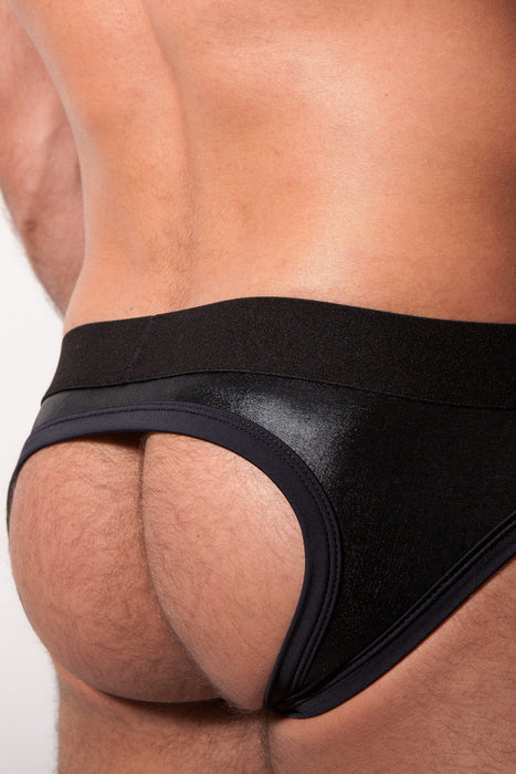 Destructive Fetish Brief Front Open Cup Backless Leather Pouch 7 - SexyMenUnderwear.com