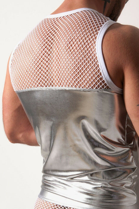 DESTRUCTIVE FETISH Mesh Tank Top Super Light Fabric White 1 - SexyMenUnderwear.com