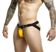 DNGEON MOB Eroticwear Jockstrap ChainLink Leather-Look Jock O/S Yellow DMBL02 2 - SexyMenUnderwear.com
