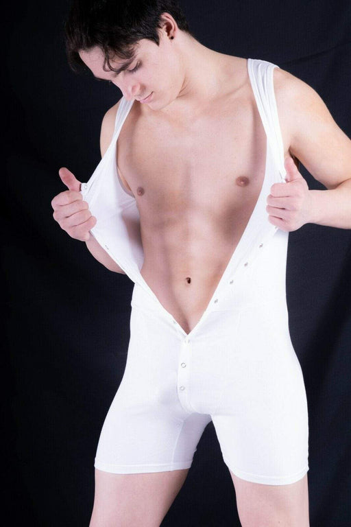 DOREANSE Mens Bodysuit Soft Quality Cotton Men Singlet White 5002 2A - SexyMenUnderwear.com