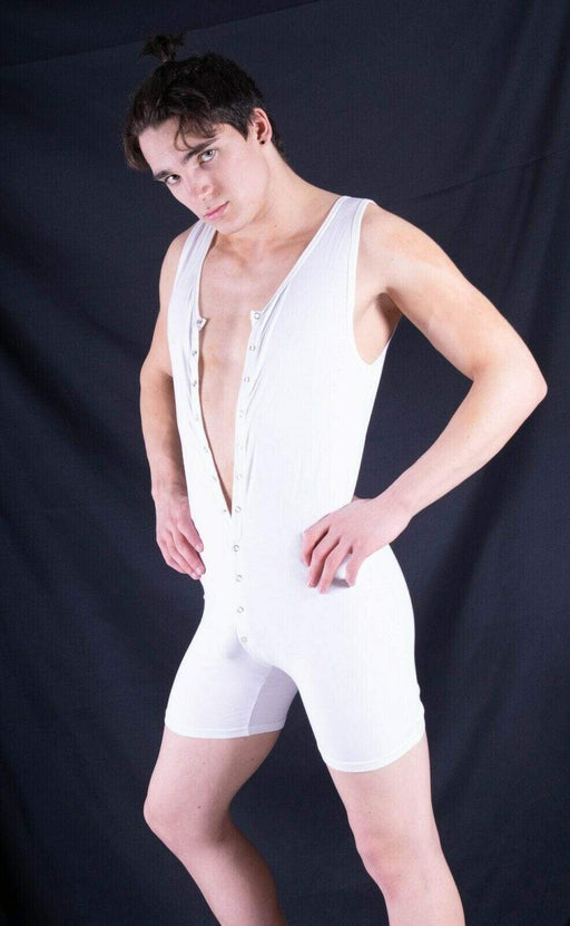 DOREANSE Mens Bodysuit Soft Quality Cotton Men Singlet White 5002 2A - SexyMenUnderwear.com