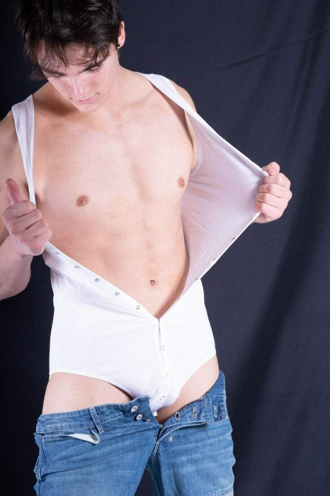 DOREANSE Singlet Bodysuit Briefs Cut Snapped Super Soft Cotton 5001 2A - SexyMenUnderwear.com