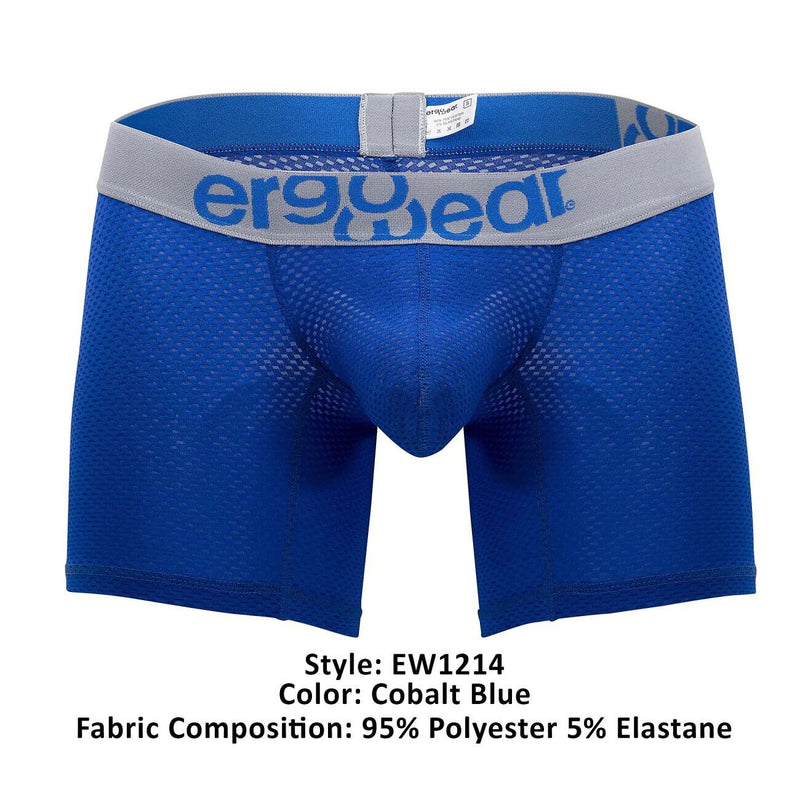 ErgoWear MidCut Boxer Briefs MAX Mesh Pouch Stretchy Long Boxer Blue Cobalt 1214 - SexyMenUnderwear.com