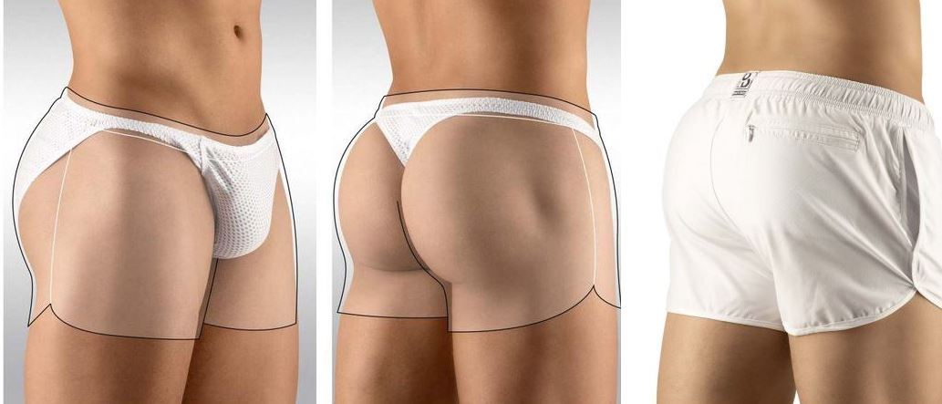 ErgoWear Sport Gym Shorts Or Swimwear With Sexy Thong Inside White 1067 6 - SexyMenUnderwear.com
