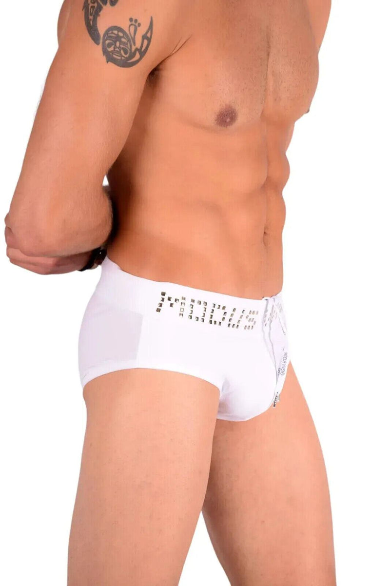 Fashion Swimwear Modus Vivendi Swim-Briefs Shiny Metalic Cubes White BS1811 5 - SexyMenUnderwear.com