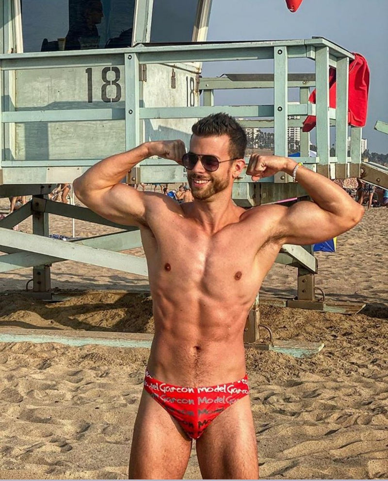 GARCON MODEL Swim-Brief Graffiti Low-Rise Red Swimwear 9 - SexyMenUnderwear.com