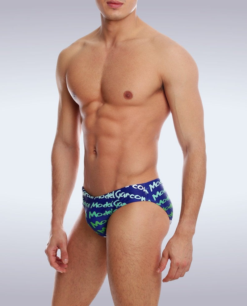 GARCON MODEL Swim-Brief Graffiti Low-Rise Swimwear Navy 9 - SexyMenUnderwear.com