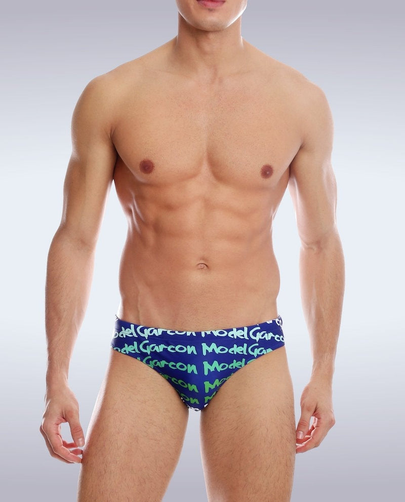 GARCON MODEL Swim-Brief Graffiti Low-Rise Swimwear Navy 9 - SexyMenUnderwear.com
