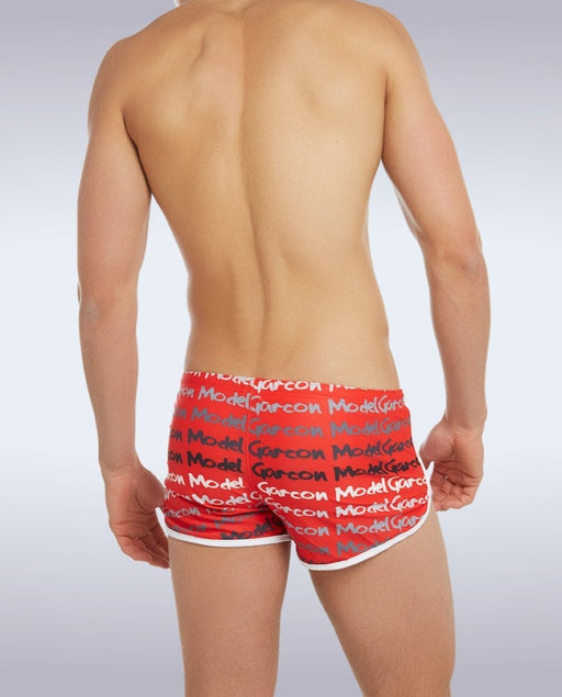 GARCON MODEL Swim-Short Graffiti Low-Rise Cut Red Swimwear 8 - SexyMenUnderwear.com