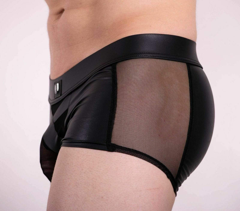 Gregg Homme Boxer Black-X Mesh Pleather Leather-Look Black 162605 84 - SexyMenUnderwear.com