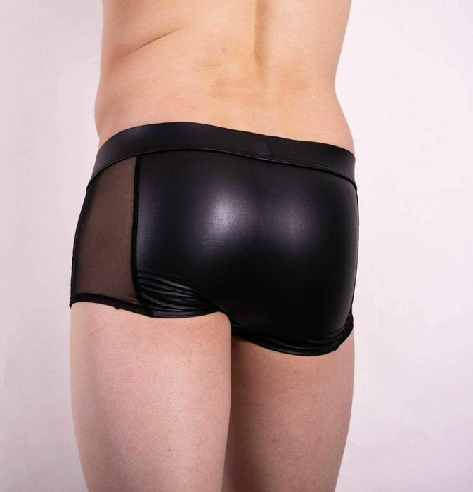 Gregg Homme Boxer Black-X Mesh Pleather Leather-Look Black 162605 84 - SexyMenUnderwear.com