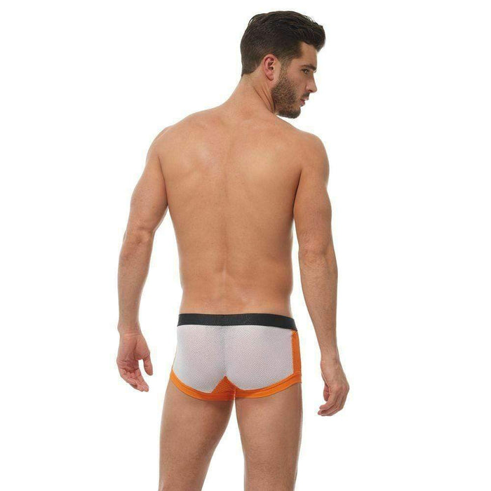 Gregg Homme Boxer Challenger Sporty Mesh Trunk White/Orange 170505 64 - SexyMenUnderwear.com