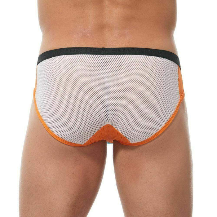 Gregg Homme Brief Challenger Sporty Mesh Canada Made White/Orange 170503 62 - SexyMenUnderwear.com