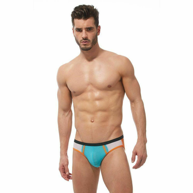 Gregg Homme Brief Challenger Sporty Mesh Canada Made White/Orange 170503 62 - SexyMenUnderwear.com