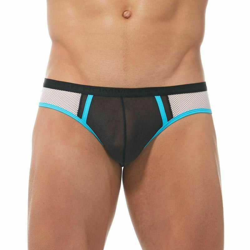 Gregg Homme Brief Challenger Sporty Slips Mesh Panels White/Aqua 170503 62 - SexyMenUnderwear.com