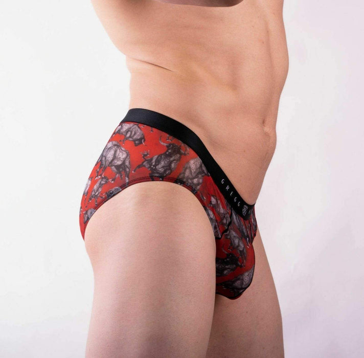 Gregg Homme Brief Gaucho Sheer Slip Red With Bold Bull Design Print 132103 72 - SexyMenUnderwear.com