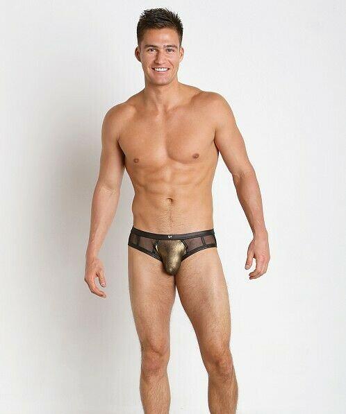 Gregg Homme Brief Mercury Mesh Slips Faux-Leather Metallic Gold 132603 77 - SexyMenUnderwear.com