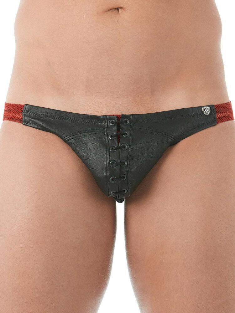 Gregg homme Brief Player Slip Real Leather fetish Red 143103 116 - SexyMenUnderwear.com