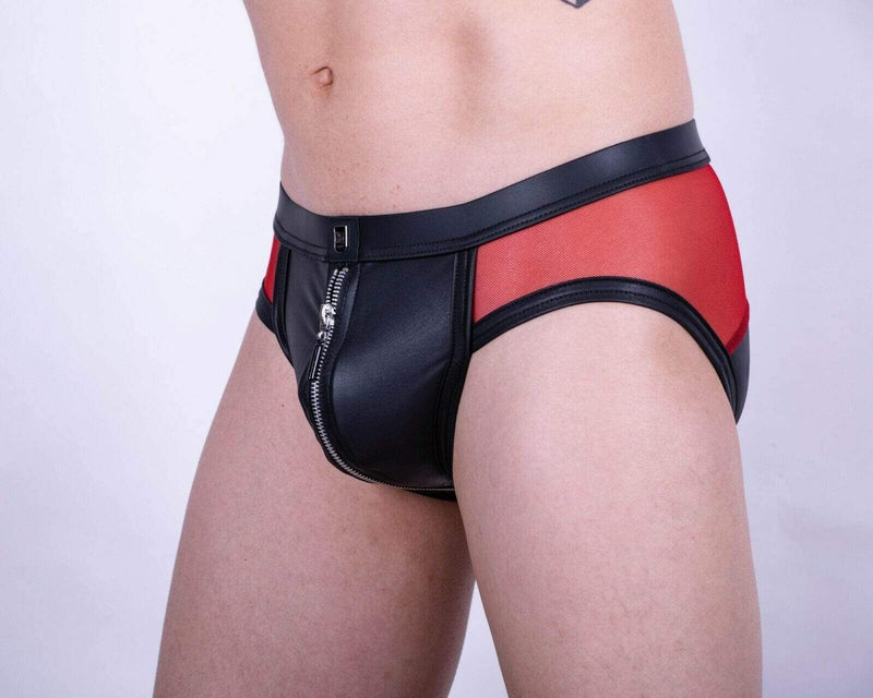 Gregg Homme Brief Reckless Zipper Leather Look Fetish Slip Red 140703 78 - SexyMenUnderwear.com