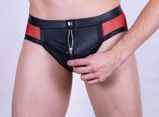 Gregg Homme Brief Reckless Zipper Leather Look Fetish Slip Red 140703 78 - SexyMenUnderwear.com