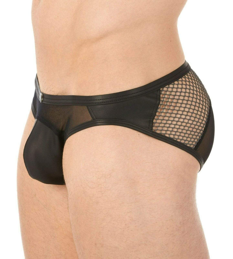 GREGG HOMME Brief Speed Faux Leather & Mesh Slip Black 132503 79 - SexyMenUnderwear.com