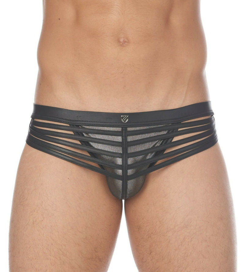 Gregg Homme Jock Mercury Metallic Mesh Leather Look Jockstrap Silver 132634 76 - SexyMenUnderwear.com