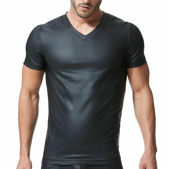 GREGG HOMME Shirt Crave Faux Leather V-Neck T-Shirt 152607 GT1 - SexyMenUnderwear.com