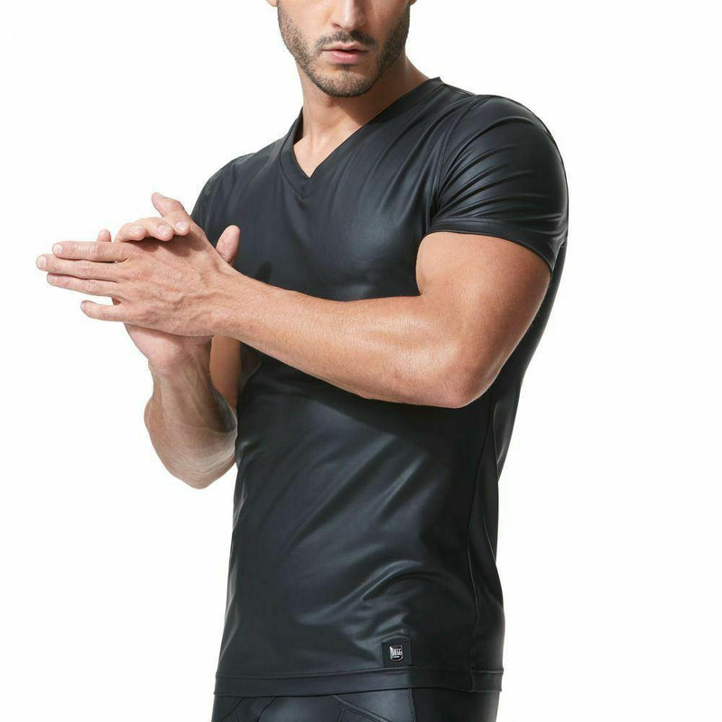 GREGG HOMME Shirt Crave Faux Leather V-Neck T-Shirt 152607 GT1 - SexyMenUnderwear.com