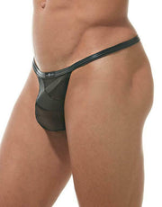 Gregg Homme String Black-X Leather Look Mesh G-String Black 162614 84 - SexyMenUnderwear.com