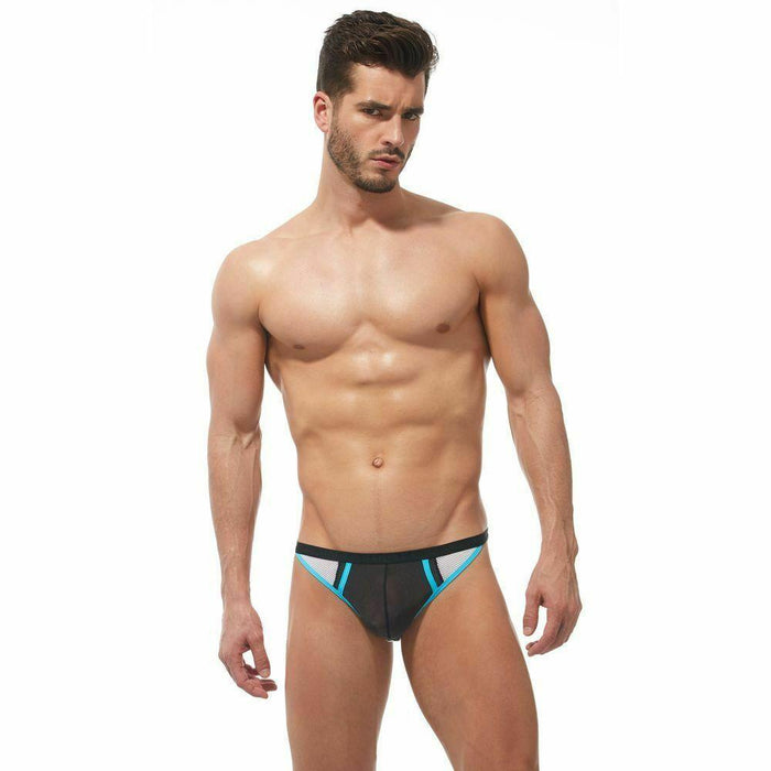 Gregg Homme Thong Challenger Sporty Mesh Underwear White/Aqua 170504 64 - SexyMenUnderwear.com