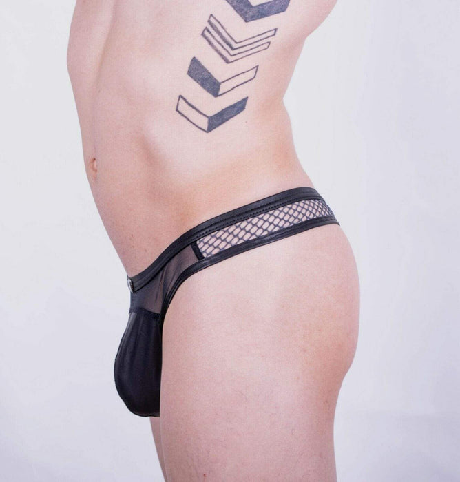 Gregg Homme Thong Speed Faux Leather & Mesh Tangas Black 132504 79 - SexyMenUnderwear.com