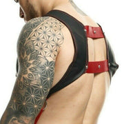 Harness MOB DNGEON Faux-Leather CropTop C-Ring Harness Cherry Red DMBL08 - SexyMenUnderwear.com