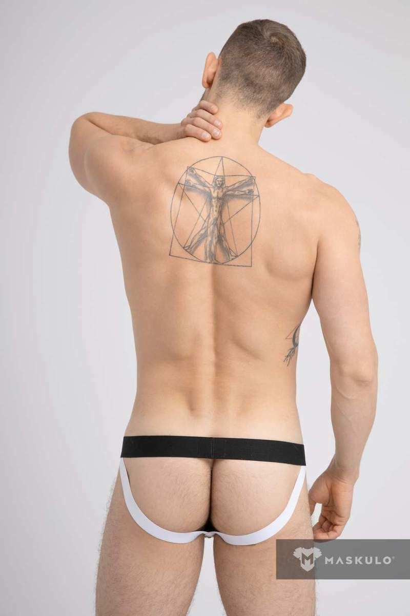 Jockstrap "MASKULO" Printed Mesh Jock Elastic Extra Comfort White JS074-80 28 - SexyMenUnderwear.com