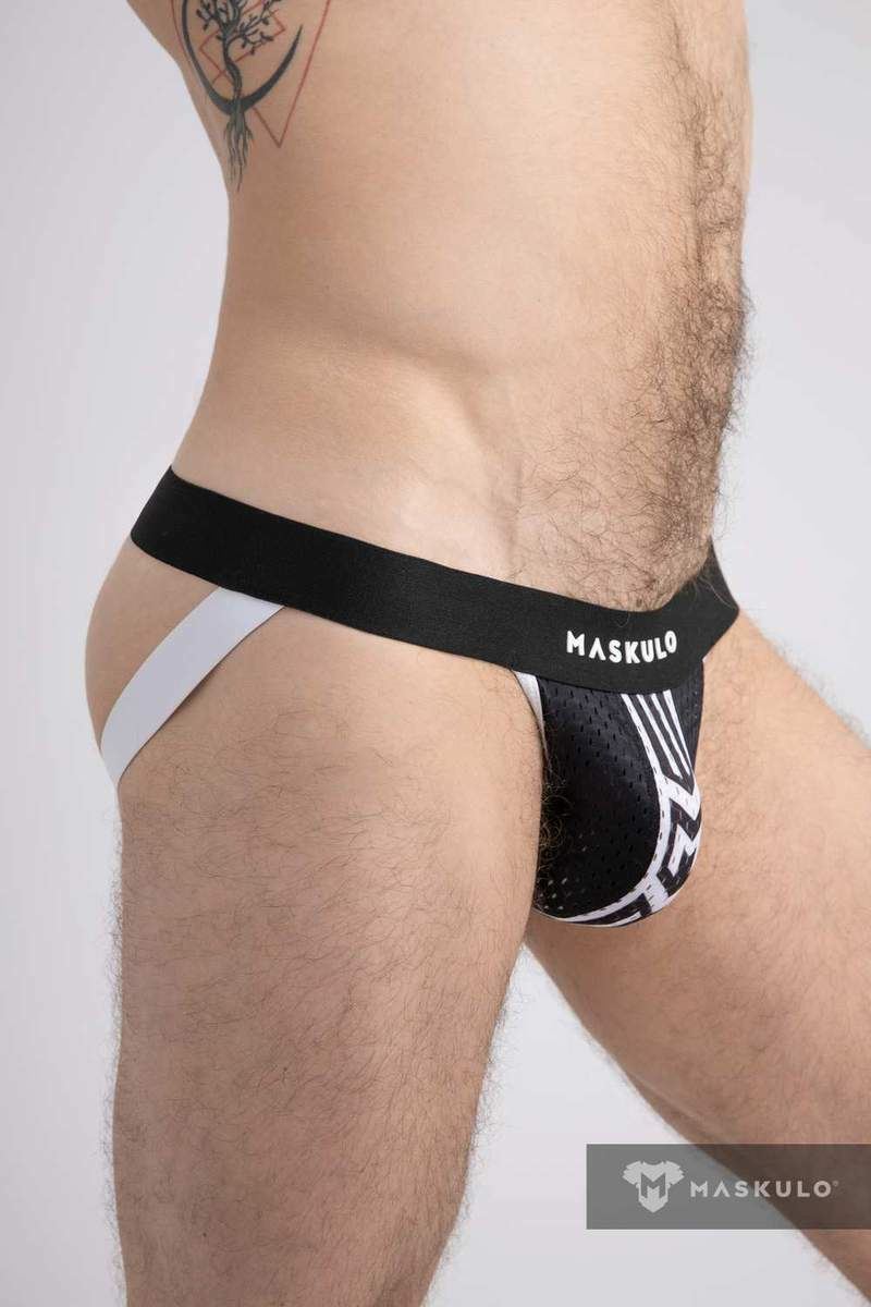 Jockstrap "MASKULO" Printed Mesh Jock Elastic Extra Comfort White JS074-80 28 - SexyMenUnderwear.com
